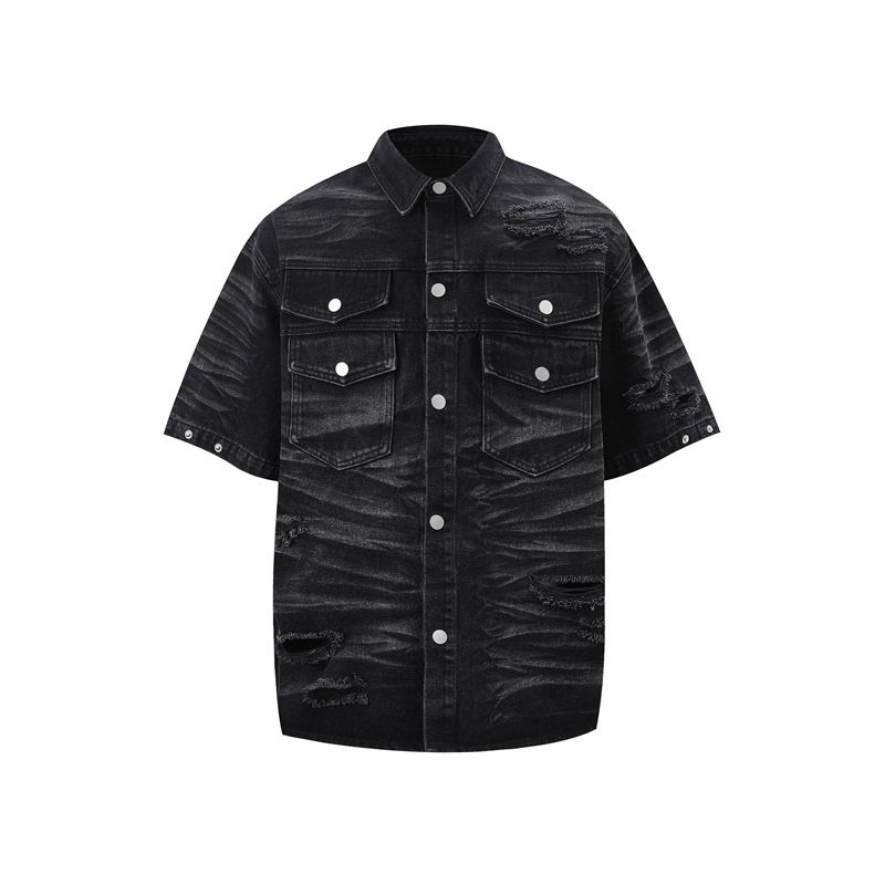 Męska odzież retro zniszczony brudny podarty zdekonstruowany podszewka na ramiona garnitur dżinsowy dla mężczyzn i kobiet uliczny trend dżinsy_voghion.com