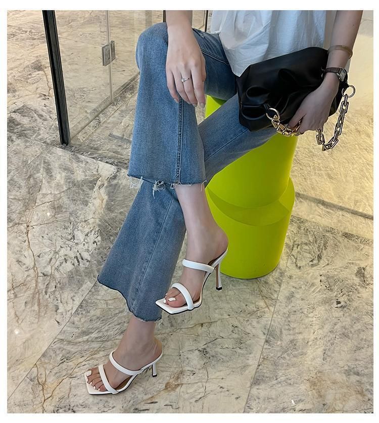 New French Style Versatile Square Toe With Exposed Toes Slim Heels For The Summer Of 2025, Featuring A Straight Strap_voghion.com