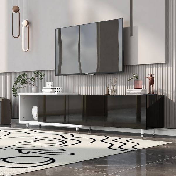 U-Can 70.1''-100'' Modern Stylish TV Stand TV Cabinet For 80+inch TV, White+Black, (Old SKU:WF299723AAB) Date Of Expected Arrival: 11.25_voghion.com