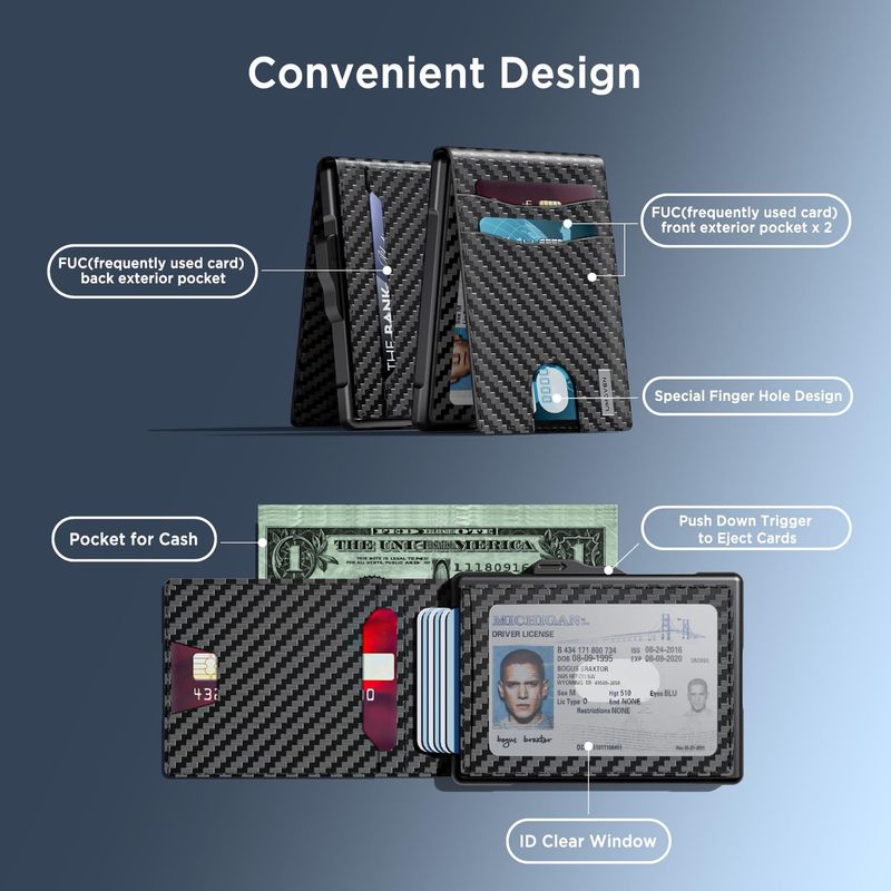 Men's Bags New Carbon Fiber Dollar Clip Genuine Leather Wallet Card Holder Large Capacity Card Slot Anti Theft Wallet Men's Genuine_voghion.com