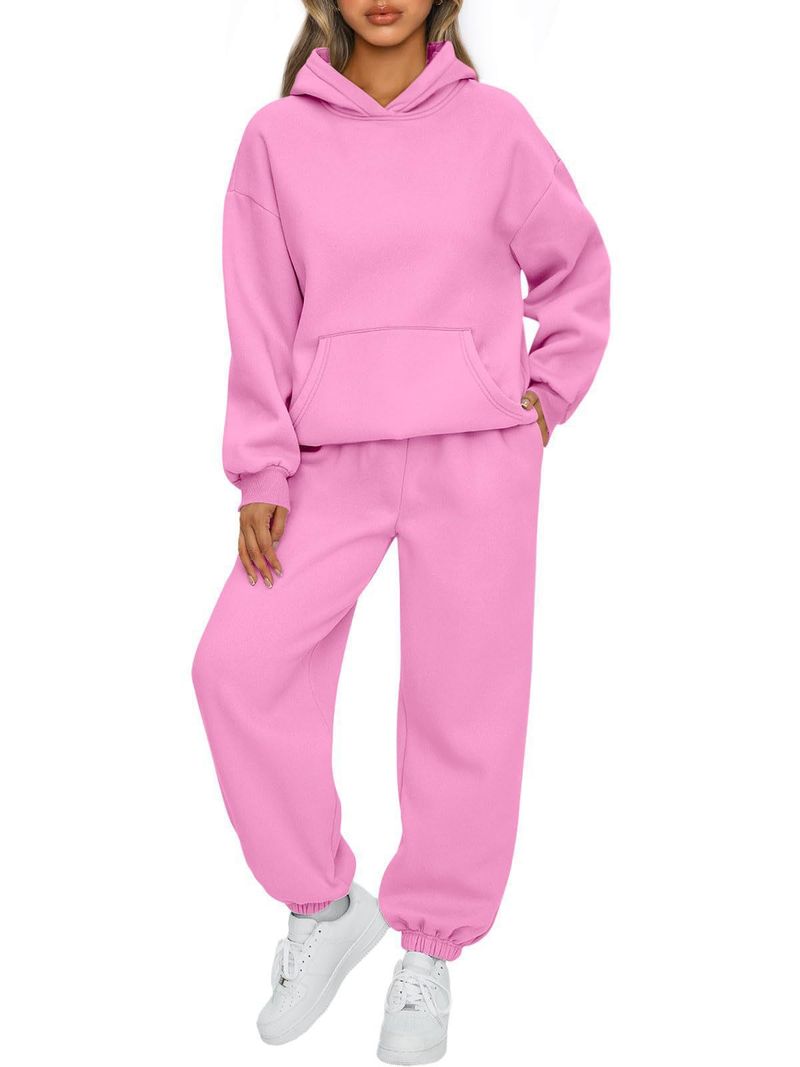 Tuta casual con cappuccio e pantaloni da donna autunno inverno 2023, 2 pezzi_voghion.com