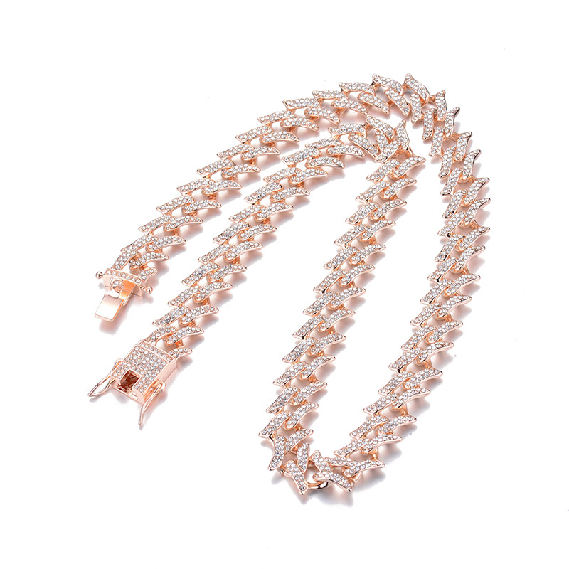 Novi hip-hop dodatki z ostrimi trni in trnastim dizajnom, vsestranska kubanska verižica iz zlitine s kamni velikosti 15 mm_voghion.com