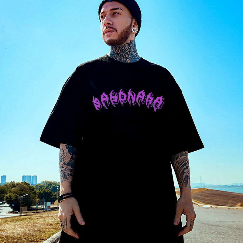 Unisex overdimensjonert t-skjorte - Hiphop-skjorte med droppskulder | Bomullstopp med femkvart ermer_voghion.com