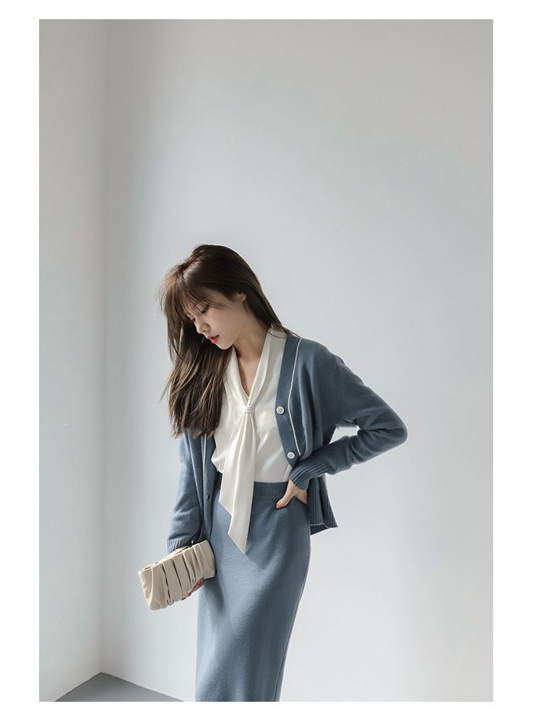 Design ispirato alle maniche lunghe per le donne nella primavera autunno 2024, con nuovo stile di colletto a nastro e sensazione di alta qualità,_voghion.com