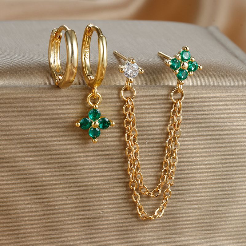 Orecchini da donna in tre pezzi unici, placcati in oro, con borchie a forma di nappa, micro pavé di zirconi_voghion.com