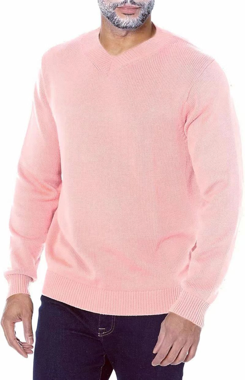 Nuovo maglione da uomo in maglia larga con scollo a V, tinta unita, taglia comoda, autunno inverno_voghion.com
