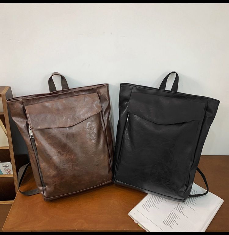 Backpack Men's Backpack Pu Solid Color Motorcycle Men's Large Backpack Travel Travel Daily Commute Large Capacity Backpack_voghion.com