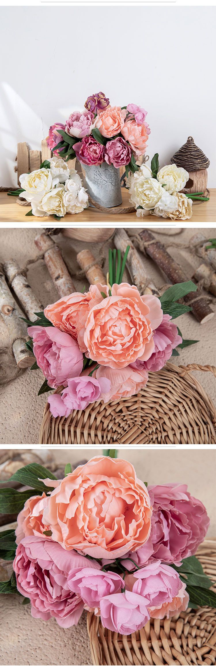 Fabricante atacado buquê de peônia champanhe buquê de flores artificiais comércio exterior decoração de casa casamento flor artificial DY1-36C_voghion.com