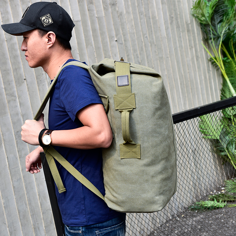 Grouss Kapazitéit Rucksak Mann Reesbeutel Mountaineering Rucksak Männlech Gepäck Leinwand Bucket Schëllerbeutel fir Jongen Männer Rucksak_voghion.com