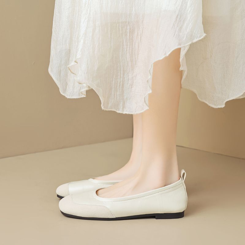 Square Head Single Shoes Women's Summer Flat Bottom Retro One-pedal Doudou Shoes Shallow Mouth Soft Sole Ballet Shoes_voghion.com