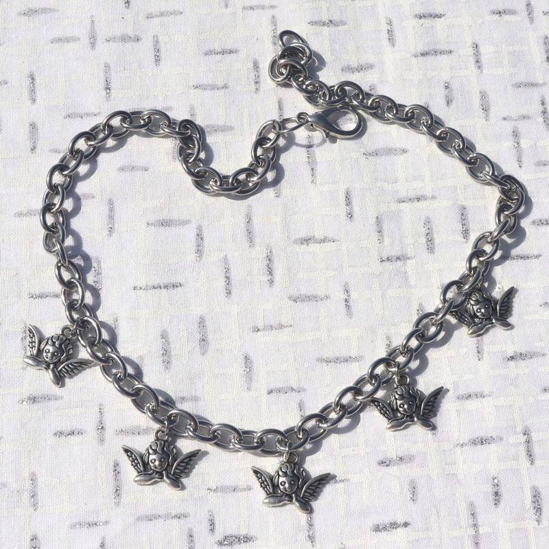 Hot Sale Punk Thick Chain Angel Pendant Necklace Vintage Silver Metal Chain Geometric Choker Necklace Fashion Jewelry_voghion.com
