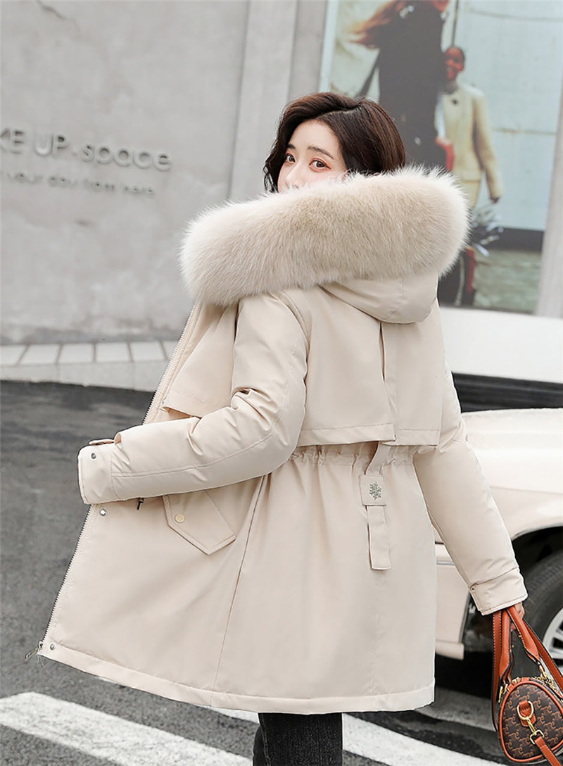 Parka con capucha para mujer, abrigo largo a la moda con forro de lana, Parkas ajustadas con Cuello de piel, ropa cálida para la nieve acolchada, novedad de 2023_voghion.com