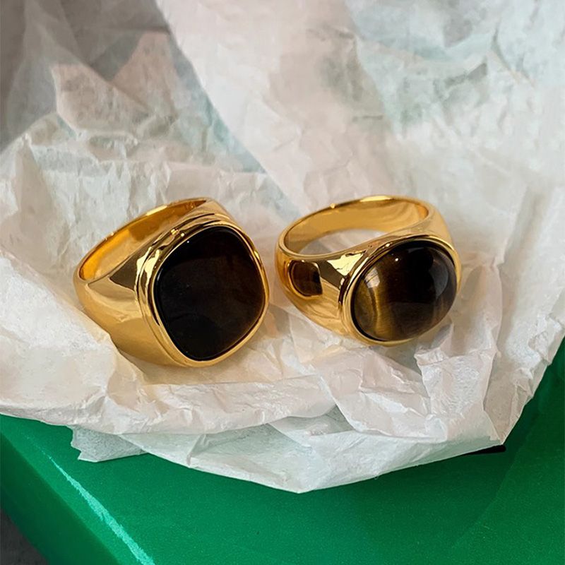 Hot Sales Foxanry Gold Color Tiger's Eye Rings For Women Couples Creative Personality Vintage Simple New Fashion Birthday Jewelry_voghion.com