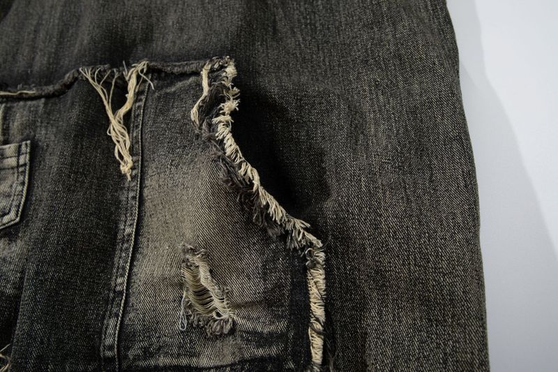 Men's Clothing New High Street Trendy Brand Denim Hoodie Wasteland Style Washed Splicing Hooded Sweatshirt_voghion.com