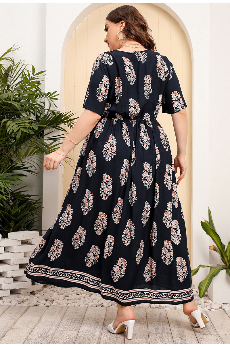 Australia Large Size Women's Loose V Neck Dress High Waist Long Skirt Seaside Holiday Style Beach Skirt_voghion.com