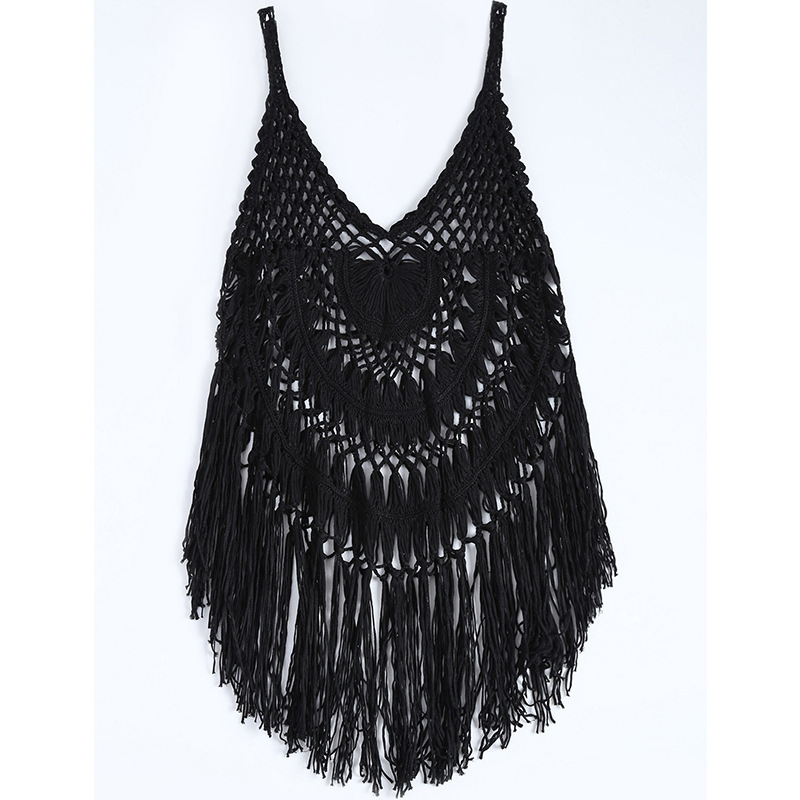 Traje de baño de una pieza con falda de playa para mujer, traje de baño hueco sexy, camisola con borlas_voghion.com