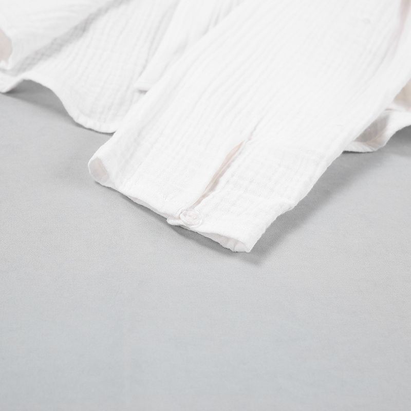 Damen-Pyjama, doppelte Gaze, langärmelig, Shorts, Baumwolle, Klimaanlage, Kleidung, modisch, weiß, Damen-Hauskleidungsset_voghion.com