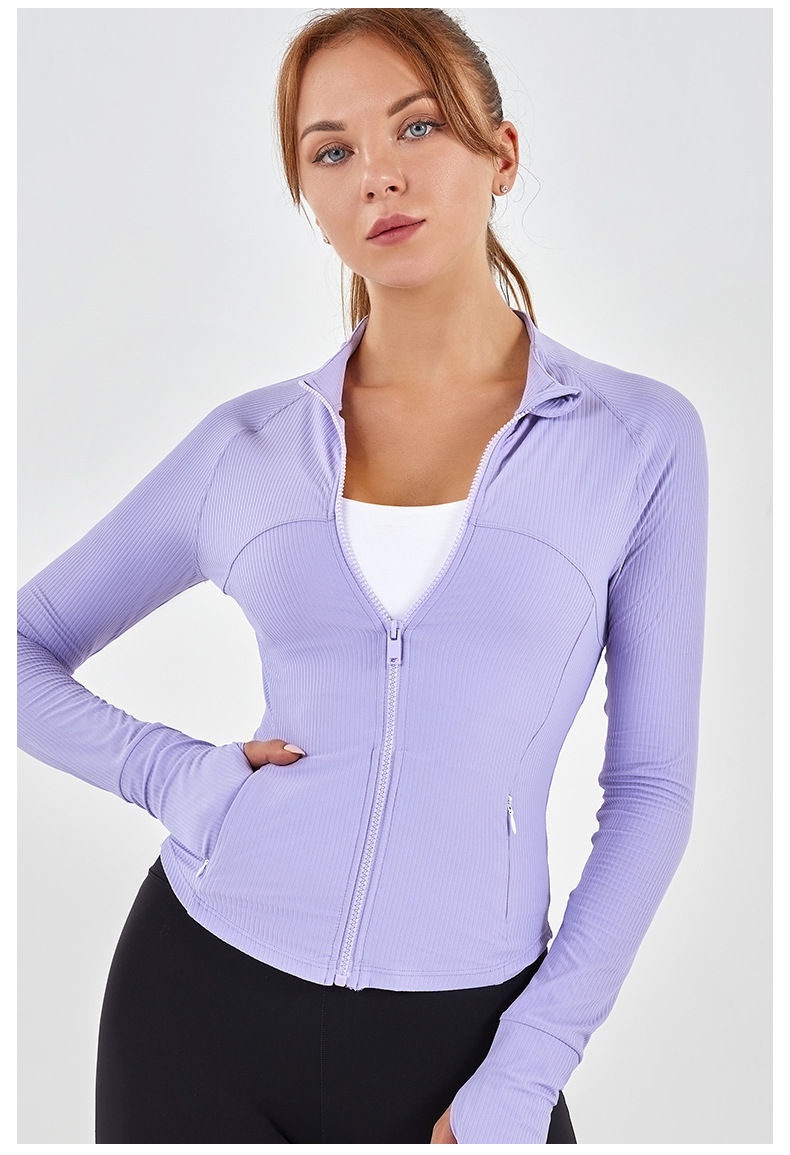 Abbigliamento da yoga attillato con colletto rialzato da donna, abbigliamento fitness con tasca con cerniera filettata, altamente elastico e morbido_voghion.com