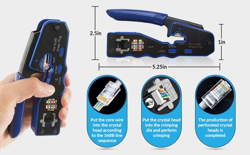 3000 RJ45 Crimp Pass Through Crimper Cutter per Catsh Catsh Cat5 8P8C Connettore modulare Ethernet Strumento per cavi tutto in uno_voghion.com