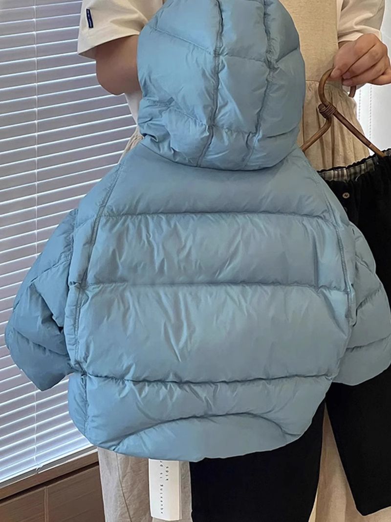 Winter-Pufferjacke für Kinder – Verdickter, mit Polyester gefüllter Kapuzenmantel, trendiges Design mit hohem Kragen (110–160 cm, Blau/Schwarz)_voghion.com