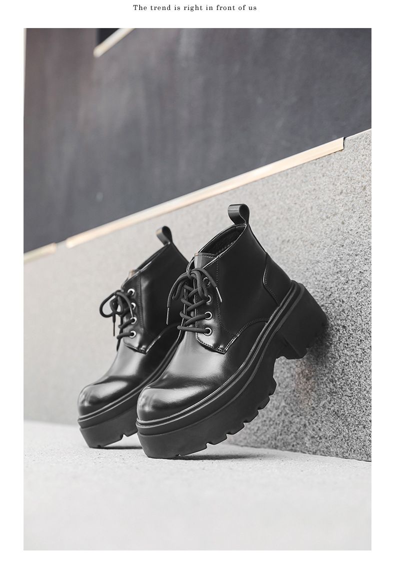 Lace-up High-top Thick-soled Heightening Men's Boots Fleece Short Boots Tooling Boots Martin Boots_voghion.com
