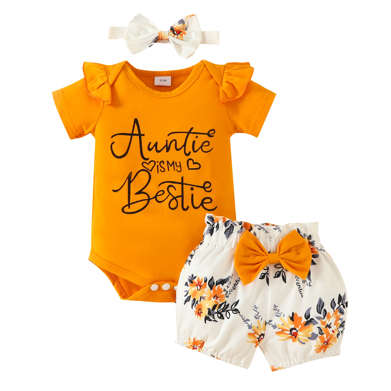 Vêtements pour bébés, barboteuse triangulaire à manches courtes, ensemble Short et haut d'été pour bébé fille, hauts avec lettres mignonnes, nœud floral_voghion.com