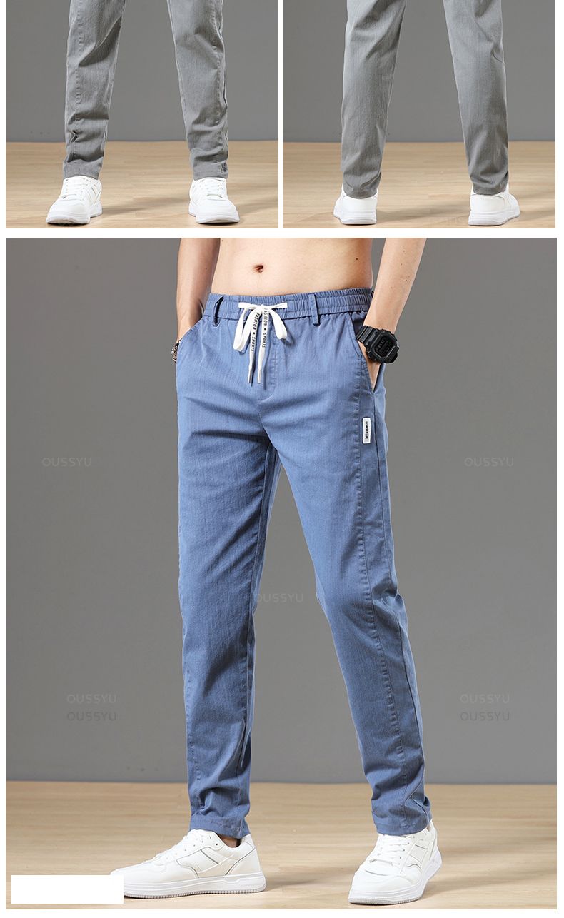 Herbst Baumwolle Herrenhose Mode Klassische Kordelzug Elastische Taille Jogging Stretch Casual Grau Cargohose Männlich 28-38_voghion.com