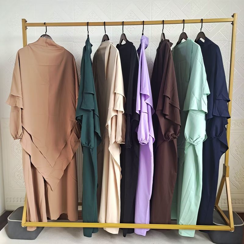 Vestido de dos piezas con hiyab, holgado, con mangas murciélago y color liso para mujer de Dubái, P105_voghion.com