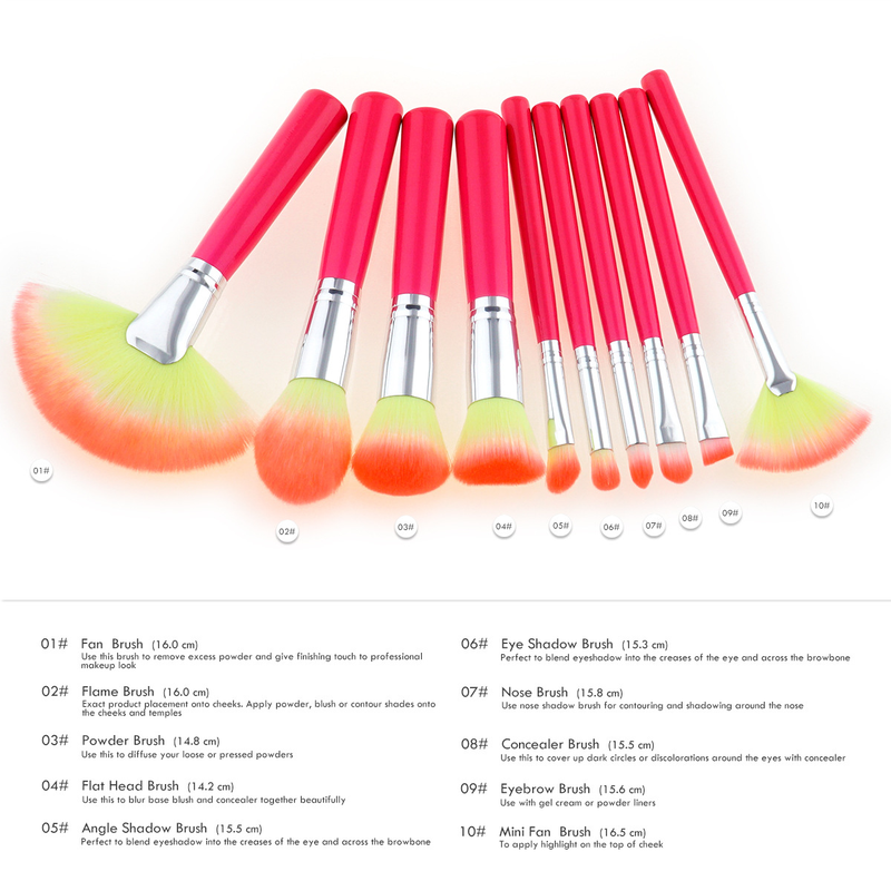 10 pcs makeup brush set makeup tools crackle/yellow handle/red handle fan brush GUJHUI_voghion.com
