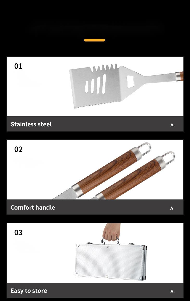 Edelstahl Aluminium Box Kombination Set Utensilien High-End Outdoor Camping BBQ Werkzeuge 24 Stück_voghion.com