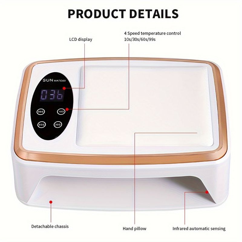 Lampada per unghie con 90 LED, asciugatrice per unghie ad alta potenza a doppia mano con 4 impostazioni del timer, base staccabile e cuscino per le mani, lampada per manicure ad asciugatura rapida per Salonicco_voghion.com