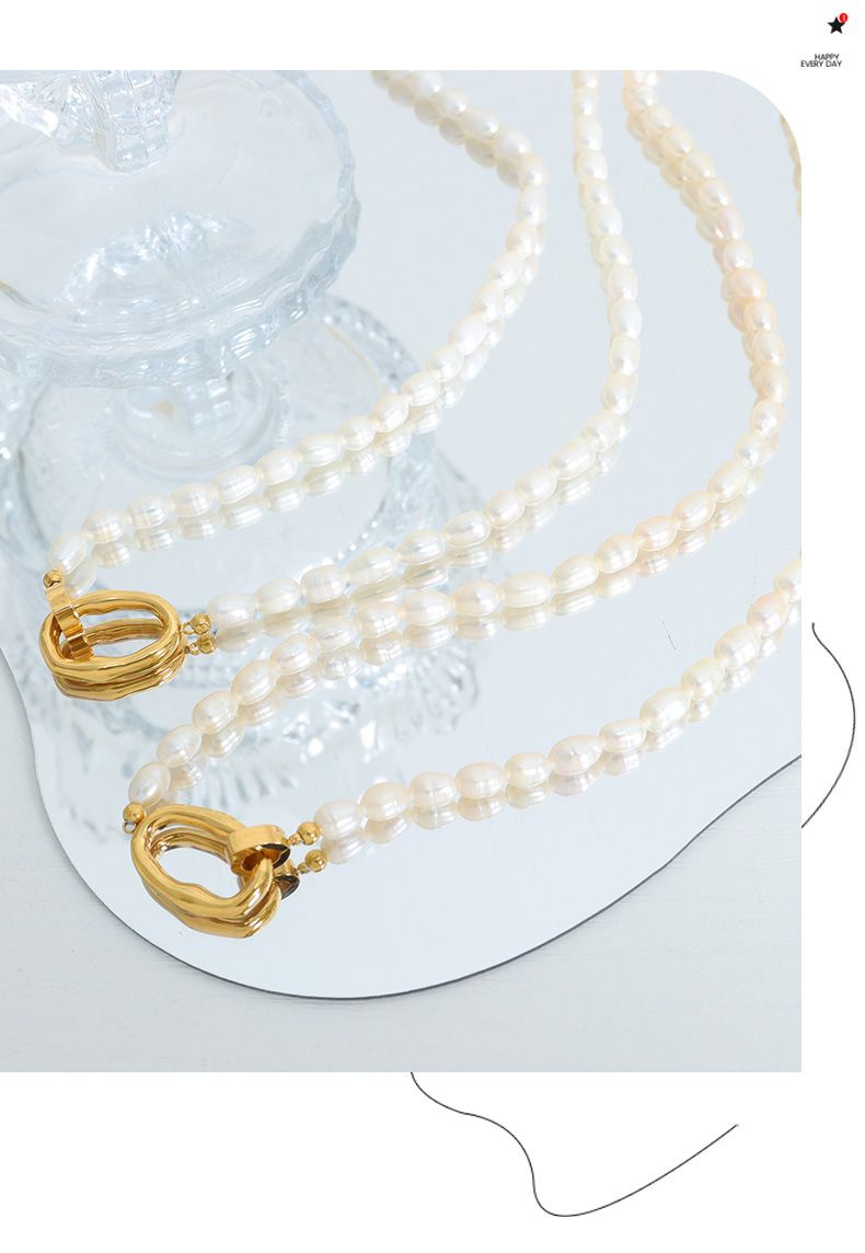 Temperament Persönlichkeit Design Süßwasser Perle Schlüsselbein Halskette Schmuck Set Aus Titan Stahl, Modische Und_voghion.com