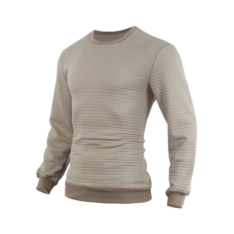 Herbst und Winter Basis Waffel Strick Baumwolle Rundhals Slim Fit Herren Multicolor Top_voghion.com