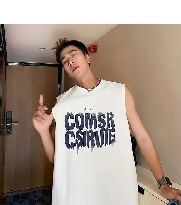 American High Street Veelzijdige mouwloze losse grote tanktop voor jongens Zomer effen sport Kam schouder T-shirt Top_voghion.com