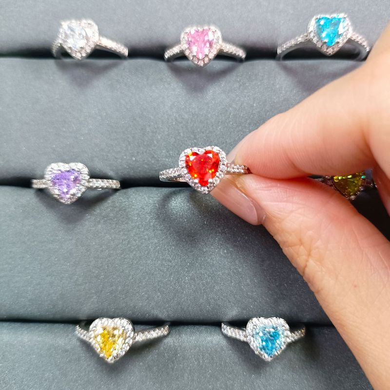 Anello con zircone a forma di cuore e fiamma - Anello in argento 925 con diamanti taglio ghiaccio (alto tenore di carbonio)_voghion.com