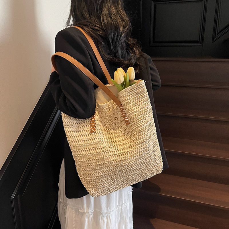 Minimalist Single Shoulder Large Capacity Straw Spring Niche Design Woven Beach Vacation New Tote Bag For Women_voghion.com