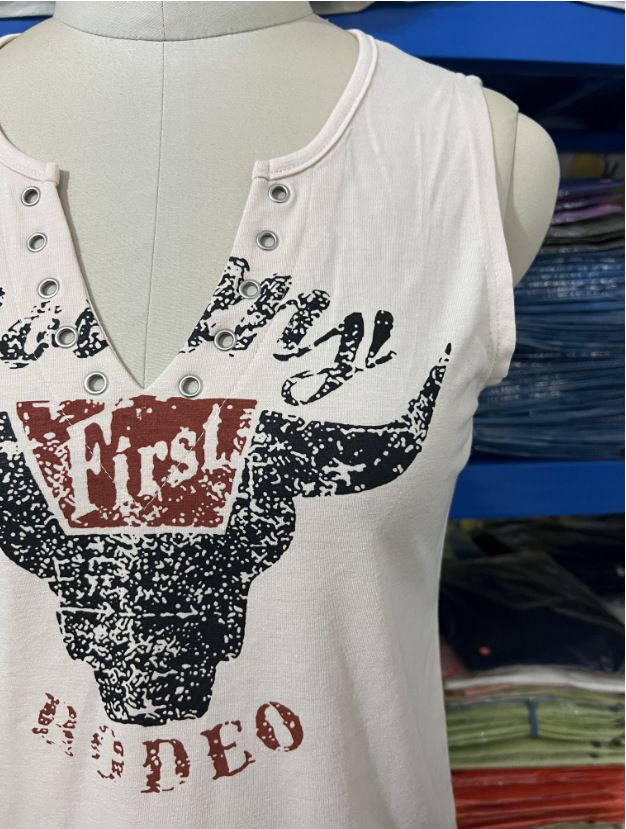 Women's clothing trade women's small vest hot-selling interesting letter printing fashion V-neck sleeveless T-shirt_voghion.com