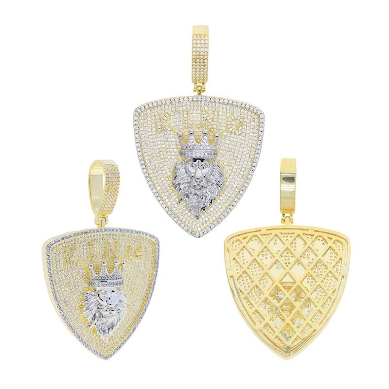 New Lion Head Shield Pendant Hiphop Fashion Trendy Full Diamond Men's Necklace_voghion.com