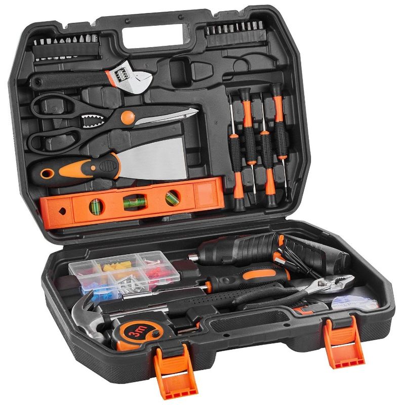 Tool Kit 96 Piece Household Hand Tool Set Cordless Screwdriver Tool Case_voghion.com