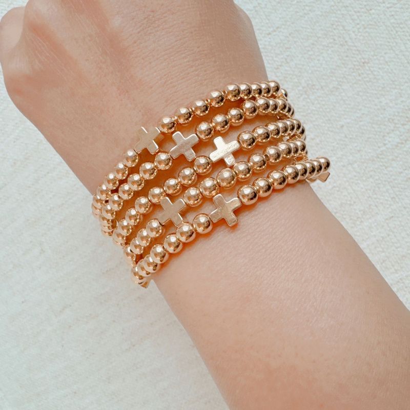 Beads And Crosses Stretch Bracelet Set Of 5_voghion.com