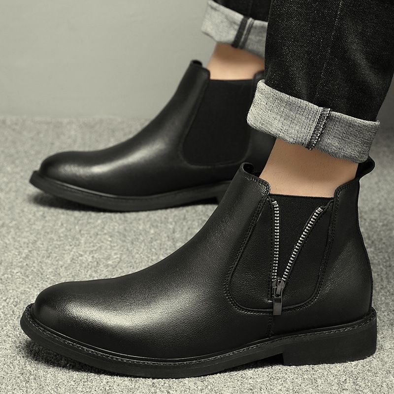 Martin Boots Men's High-top Wind Tooling Short Boots Heightening Men's Medium-top Chelsea Boots_voghion.com