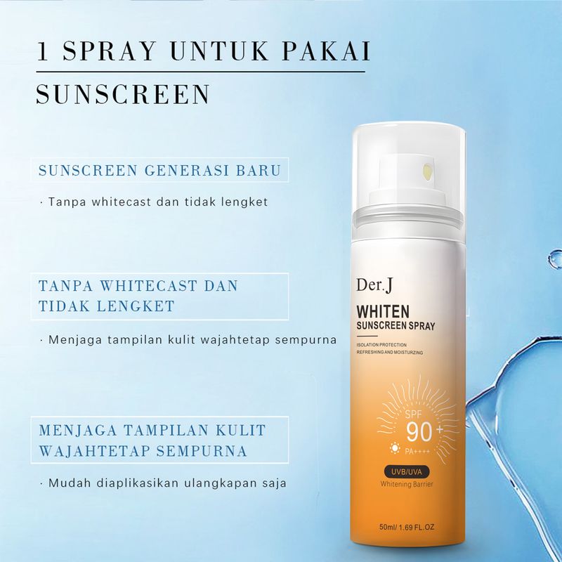 Cross-border Der. J Sunscreen Spray 90 + Refreshing And Non-greasy Summer Sweat-proof UV-proof Moisturizing Refreshing Full English_voghion.com