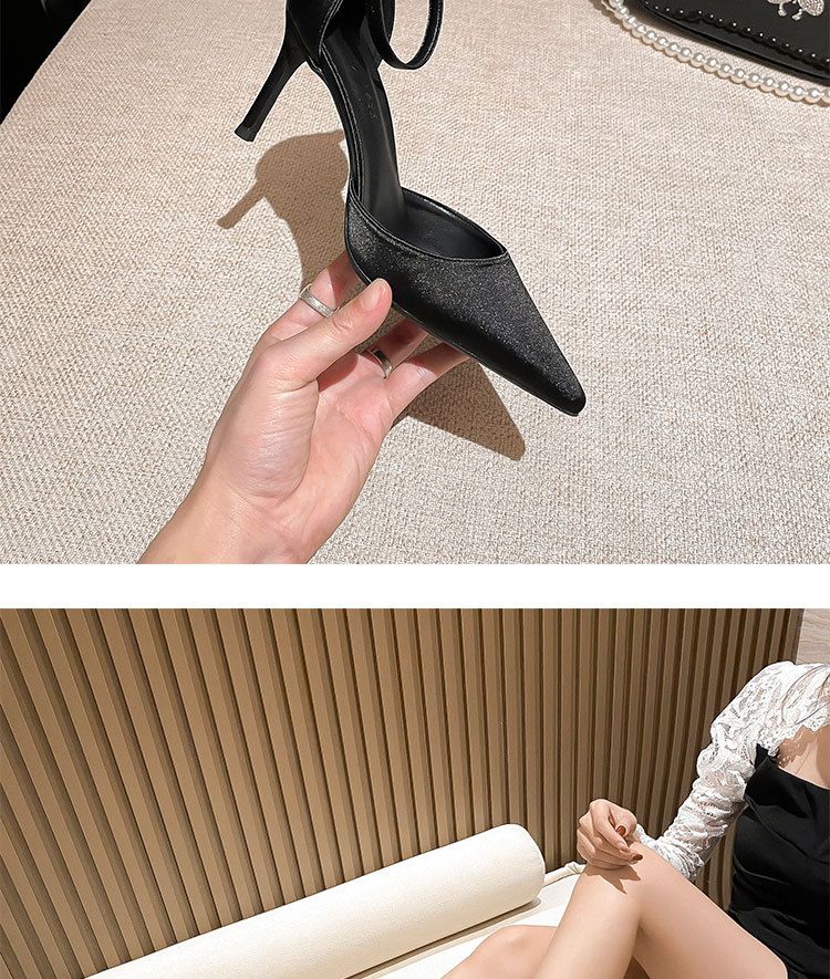 Scarpe singole alte da donna in pelle nera con punta a punta e piccolo profumo, stile pendolare francese, estive, sottili_voghion.com