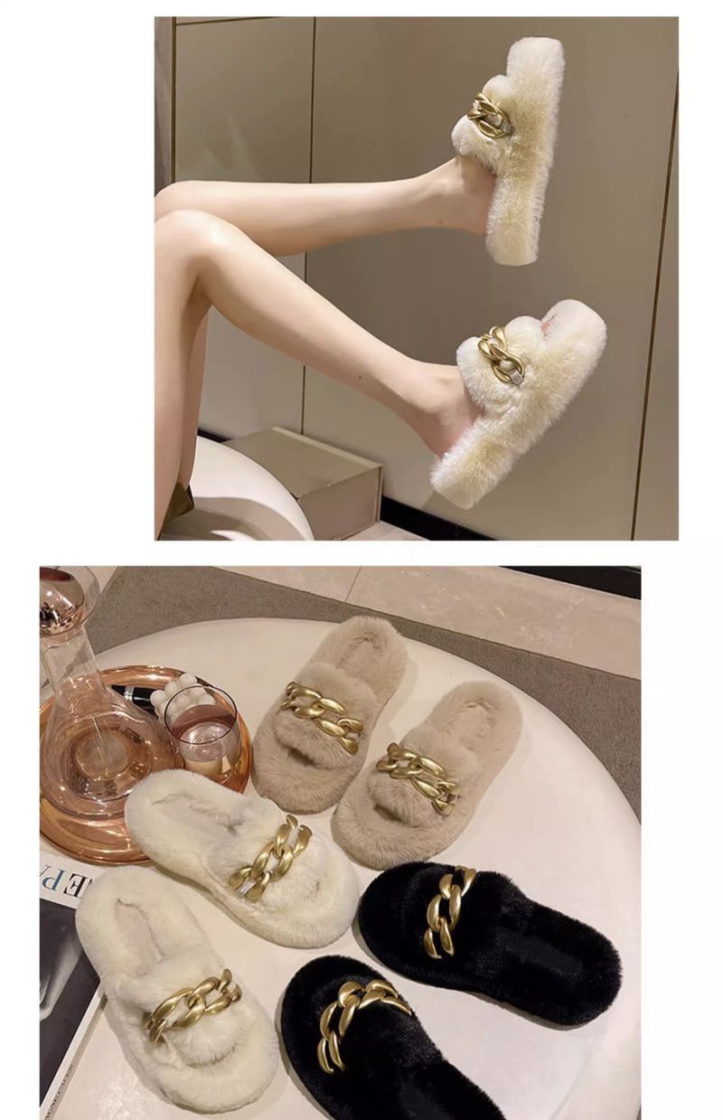 Zapatillas de mujer de suela gruesa reforzada con tacón alto y pelo, zapatillas de mujer de algodón para uso exterior, zapatillas de felpa populares_voghion.com