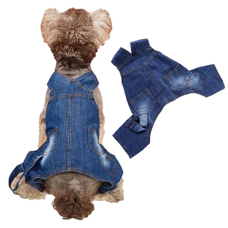 Casual Simple Blue Washed Soft Pet Denim Overalls For Small Dogs And Cats_voghion.com