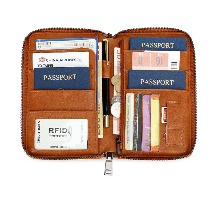 RFID Blocking Travel Wallet With Zipper - Slim Passport Holder Multi-Functional Credit Card Organizer, Waterproof & Anti-Theft Document Pouch_voghion.com