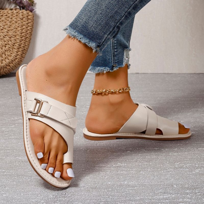 2025 Autumn/Winter New Large Women's Flat Sandals Casual, Simple, Comfortable, Non Slip Solid Color_voghion.com