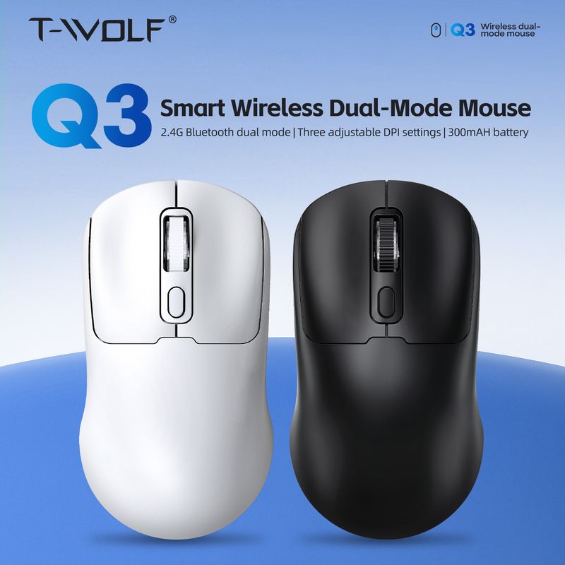 Q3 Wireless Bluetooth Mouse Dual Mode Rechargeable 2.4G Silent Ergonomic Mouse For Laptop & PC, 1600DPI Adjustable, Black/White_voghion.com