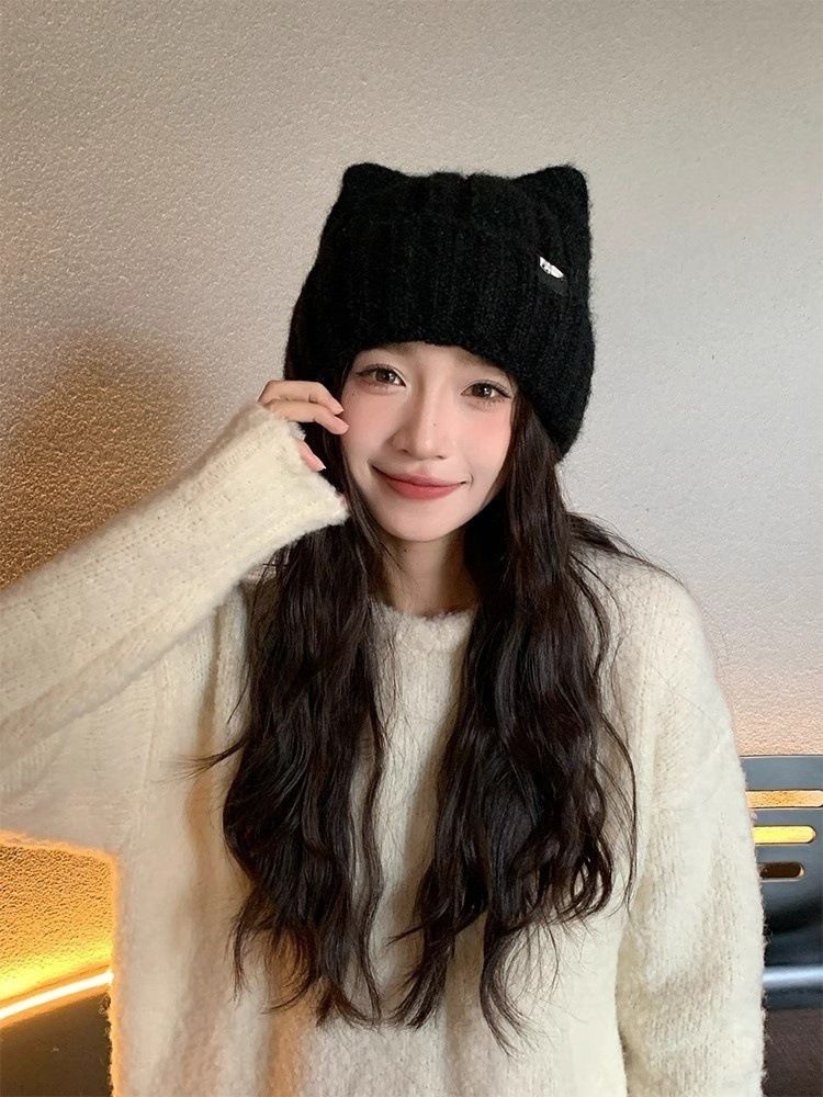 Cat Ear Knitted For Women, Autumn And Winter New Japanese Style Warm Cute Knit Hat, Korean Version Thickened Versatile_voghion.com