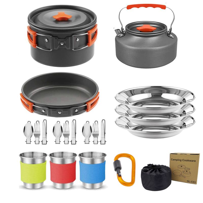 Outdoor Products Outdoor Cookware 2-3 People Camping Pot Set Folding Set Pot Teapot Combination_voghion.com